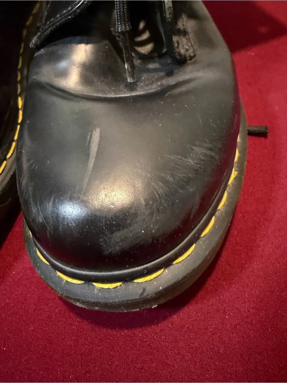 Dr. Martens Black Leather Lace-Up Boots with Yellow Stitching us 9